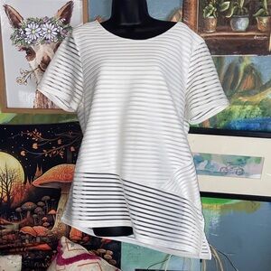 WHITE RIBBED GEOMETRIC TOP Calvin Klein Asymmetrical Hem